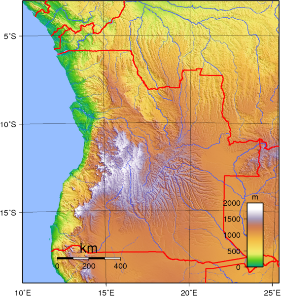 Landkarte Relief und Topographie Angola